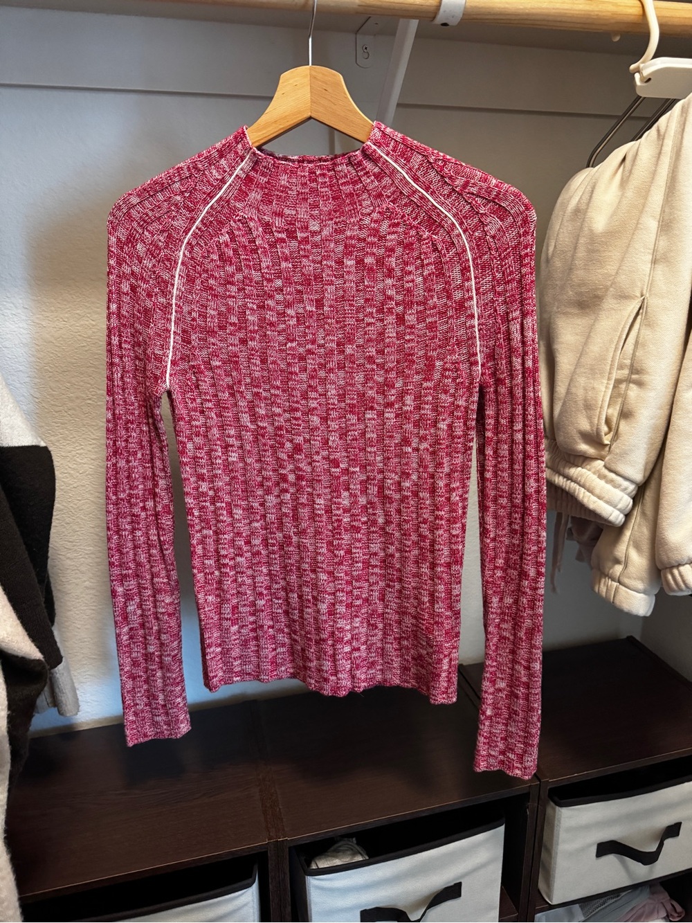 J. Crew 100% Wool Marled Raspberry Ribbed Cowl-Neck Sweater